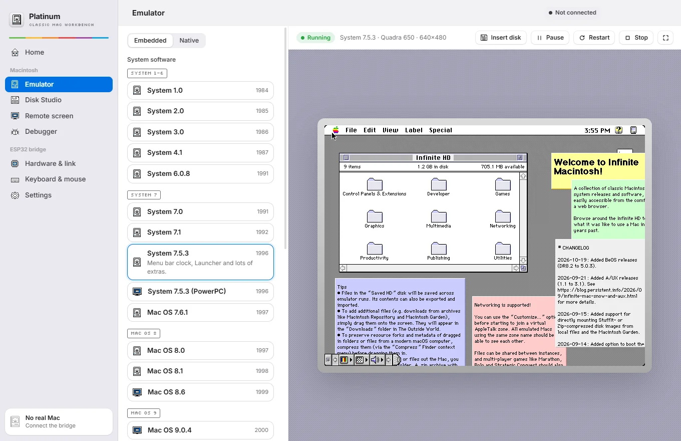 System 7 running in Platinum’s emulator